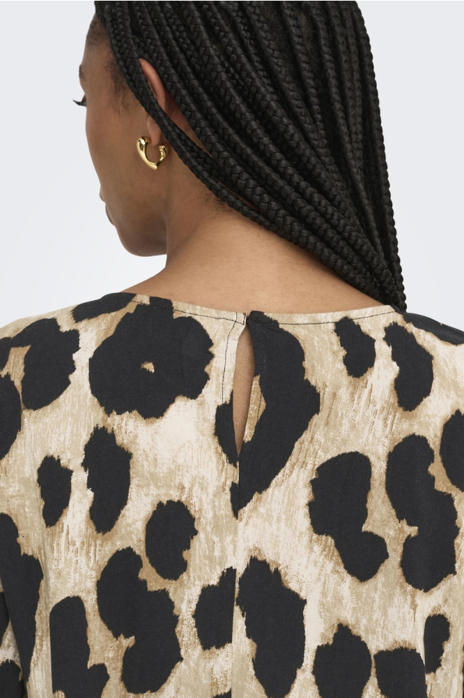 ONLMINDY S/S PUFF SLEEVE TOP WVN 15359132 TAPIOCA/NOMADIC LEO